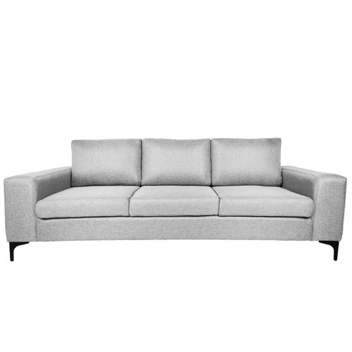 Sofá de 3 plazas con Tapizado Color Gris Claro. Estructura de Madera Sólida y Patas de Acero