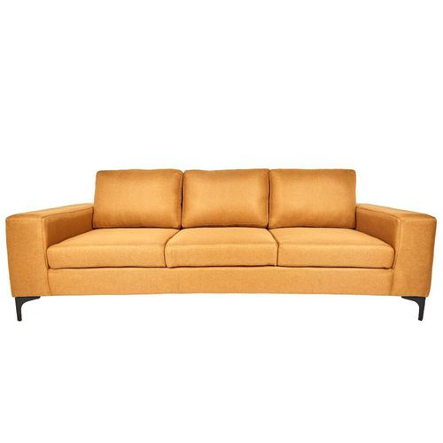 Sofá de 3 plazas con Tapizado Color Mostaza. Estructura de Madera Sólida y Patas de Acero