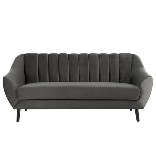 Sofá de 3 Plazas Tapizado en Terciopelo Color Gris Oscuro. Estructura de Madera Sólida