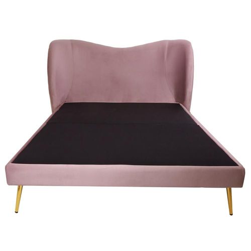 Cama Matrimonial con Cabecera Rosa en Terciopelo. Rellena de Hule Espuma. Estructura de Madera Maciza