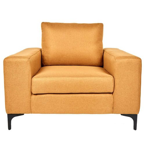 Sillón Individual con Tapizado Color Mostaza. Estructura de Madera Sólida y Patas de Acero