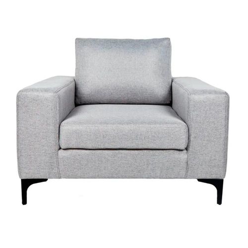 Sillón Individual con Tapizado Color Gris Claro. Estructura de Madera Sólida y Patas de Acero