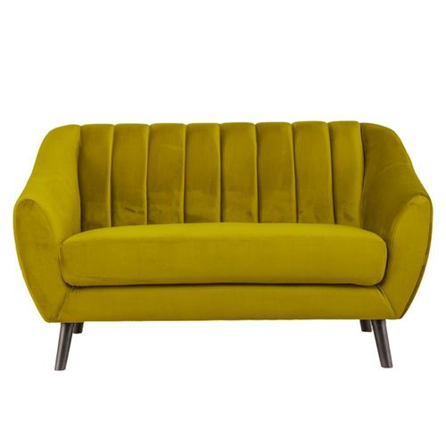 Sofá de 2 Plazas Tapizado en Terciopelo Color Verde Olivo. Estructura de Madera Sólida