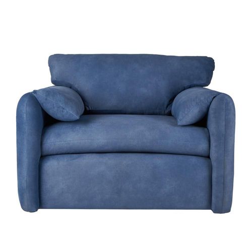 Sillón Individual Tapizado en Tela Premium Azul Plomo. Estructura de Madera Sólida