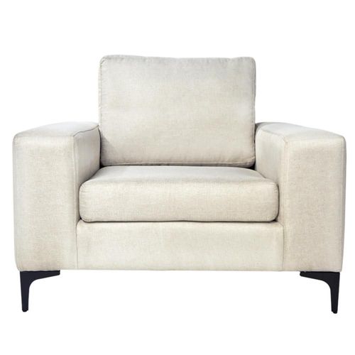 Sillón Individual con Tapizado Color Alabastro. Estructura de Madera Sólida y Patas de Acero