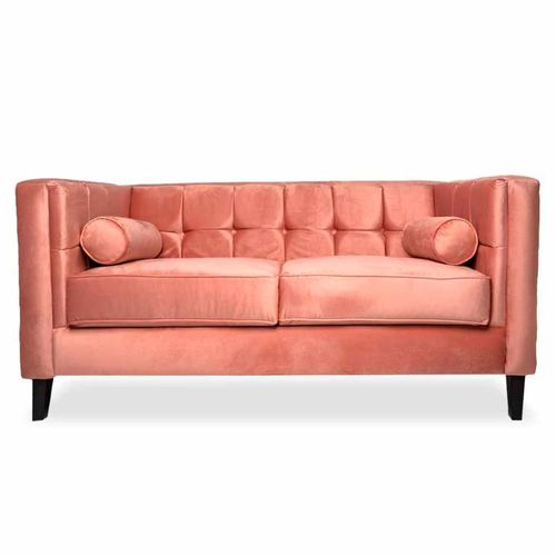 Sofá de 2 Plazas Tapizado en Terciopelo Color Salmón. Estructura de Madera Sólida