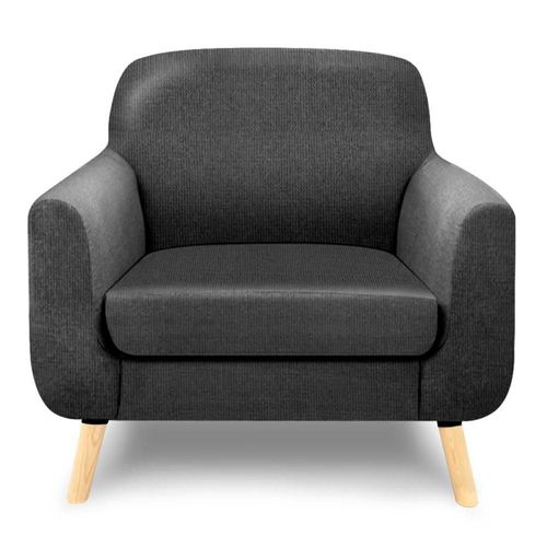 Sillón Individual con Tapizado Gris Oscuro. Estructura de Madera Sólida