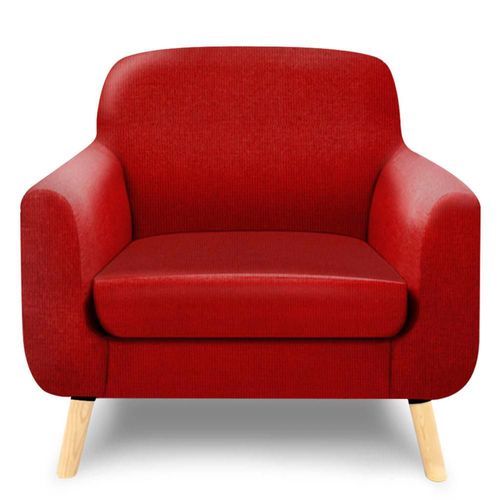 Sillón Individual con Tapizado Rojo. Estructura de Madera Sólida