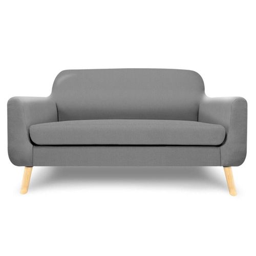 Sofá de 2 plazas con Tapizado Gris Claro. Estructura de Madera Sólida