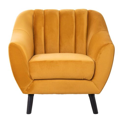 Sillón Individual Tapizado en Terciopelo Color Mostaza. Estructura de Madera Sólida