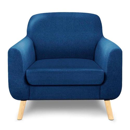 Sillón Individual con Tapizado Azul. Estructura de Madera Sólida