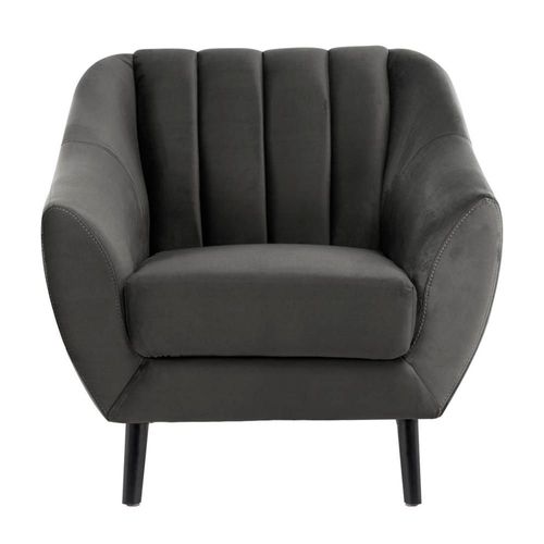 Sillón Individual Tapizado en Terciopelo Color Gris Oscuro. Estructura de Madera Sólida