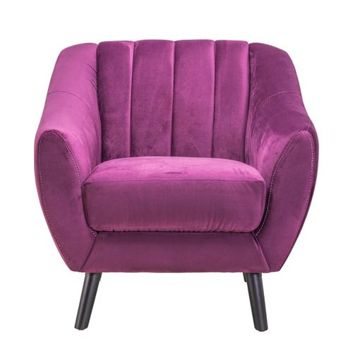 Sillón Individual Tapizado en Terciopelo Color Uva. Estructura de Madera Sólida