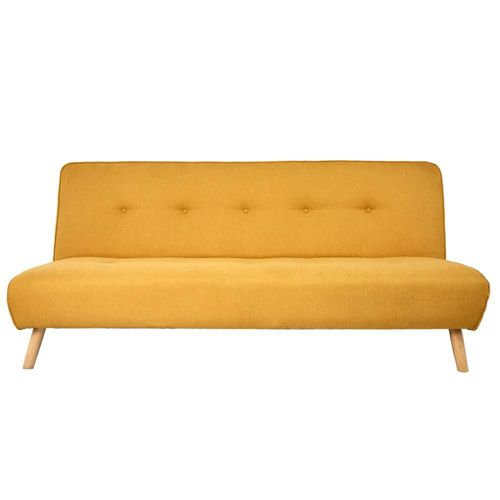 Sofá Cama Tapizado en Lino Color Mostaza. Estructura de Madera Sólida