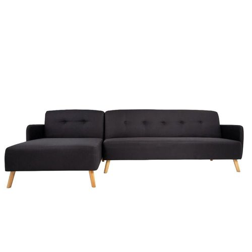 Sofá Escuadra Convertible en 2 Sofá Cama Izquierdo con Tapizado Color Negro. Estructura de Madera Sólida
