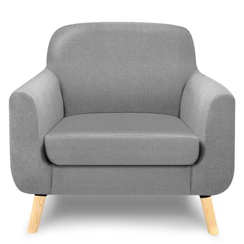 Sillón Individual con Tapizado Gris Claro. Estructura de Madera Sólida