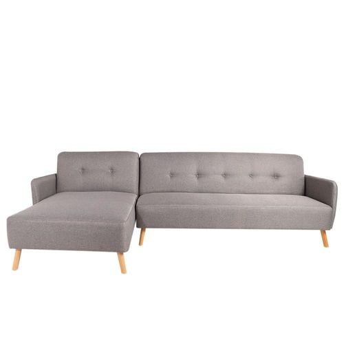 Sofá Escuadra Convertible en 2 Sofá Cama Izquierdo con Tapizado Color Gris. Estructura de Madera Sólida