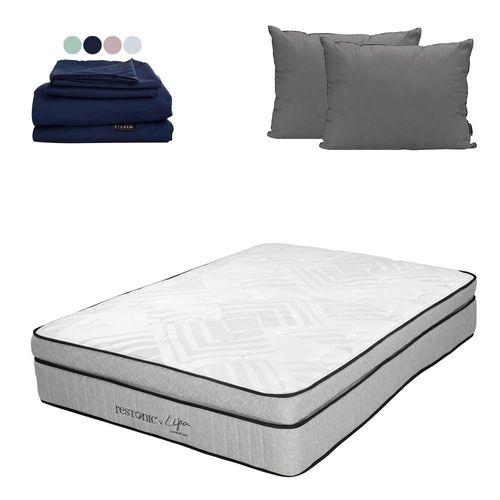 Colchón Queen Size Restonic Lipa +Almohadas 2 Pack + Sábanas Softy CZD