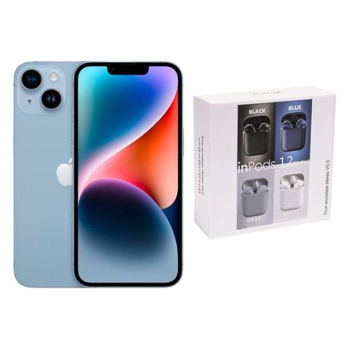iPhone 14 128GB Azul E-SIM Reacondicionado más Audifonos Genéricos