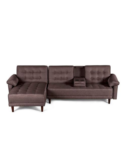 Sala Modular Reversible Makora Mosley Con Memory Foam, Color Chocolate, Lino Respaldo Reclinable De 3 posiciones.