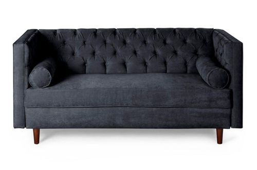 Sofá 3 Plazas Makora De Terciopelo Gris Obscuro Modelo Banks