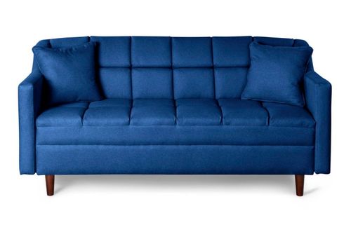 Sofá 3 Plazas Makora De Lino Azul Modelo Arami