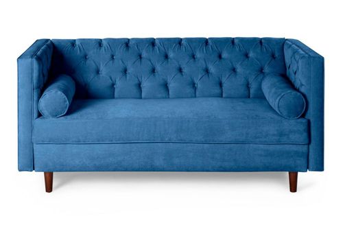 Sofá 3 Plazas Makora De Terciopelo Azul Modelo Banks