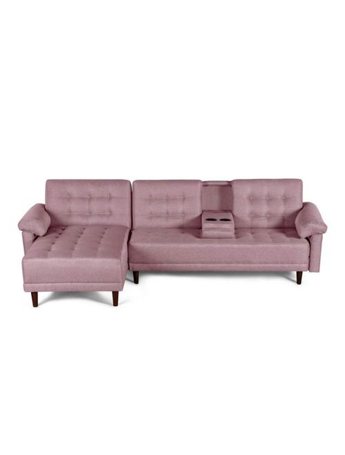 Sala Modular Reversible Makora Mosley Con Memory Foam, Color Palo de Rosa, Lino Respaldo Reclinable De 3 posiciones.
