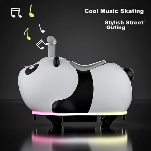 Montable Panda con ruedas giratorias, música, antivuelco