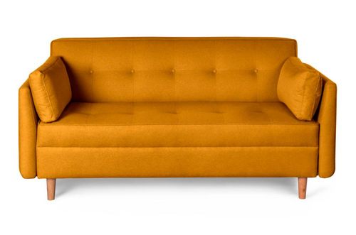 Sofá 3 Plazas Makora De Lino Mostaza Modelo Bellini