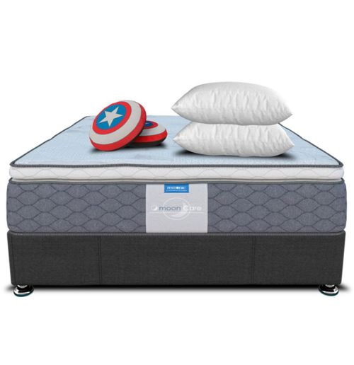 Cama Box + Colchón Restonic Queen Size Euro Estocolmo + Almohadas