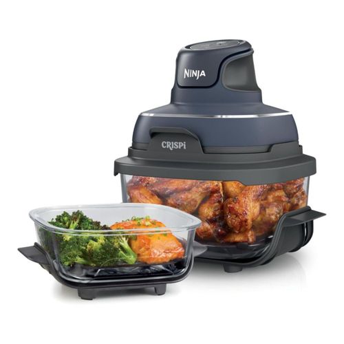 Ninja Crispi Freidora de aire 4 en 1 - Sistema de cocción portátil de vidrio, apta para microondas, congelador y lavaplatos