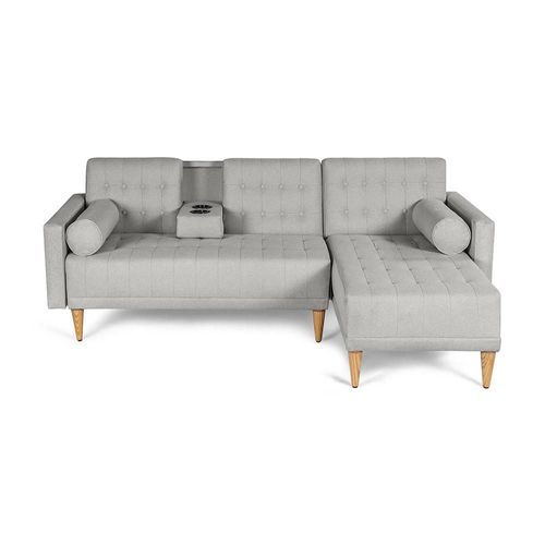 Sala Modular Reversible Makora Tyson Con Memory Foam, Color Gris Claro, Lino Respaldo Reclinable De 3 posiciones.