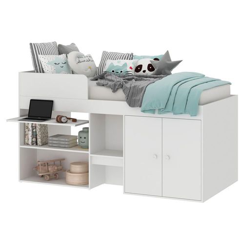 Cama Multifuncional Individual C/Mesa De Estudio Blanca BB08