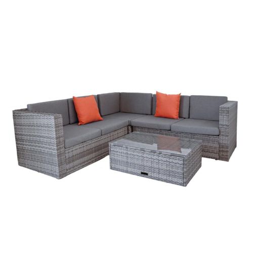 Sala esquinera para exteriores de mimbre rattan (Gris)