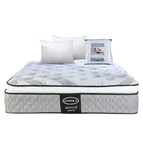 Colchón América Grace Queen Size + 2 Almohadas + Protector Queen Size Ensueño