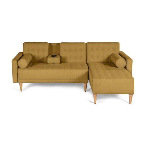 Sala Modular Reversible Makora Tyson Con Memory Foam, Color Mostaza, Lino Respaldo Reclinable De 3 posiciones.