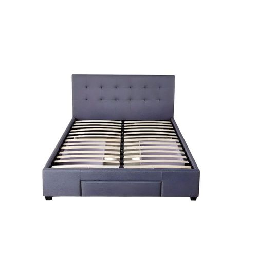 Ilios Innova | Cama Matrimonial de Madera con Cajones Tapizada en Lino color Gris