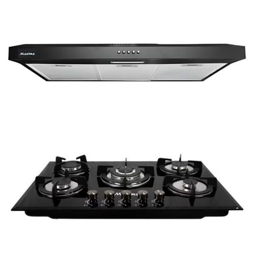 COMBO PARRILLA Y CAMPANA MAXIMS NEGRO 5 QUEMADORES