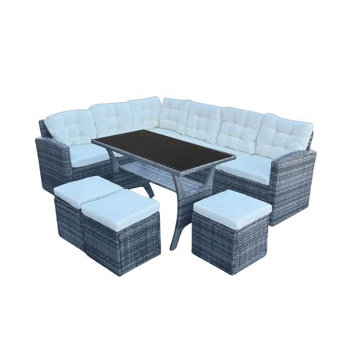 Ilios Innova | Juego de Sala para jardín esquinera 6 Piezas Mesa de Centro de Cristal Templado Sofás de Mimbre sintético acojinado