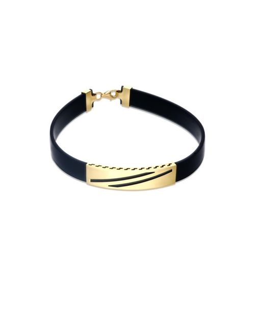 PULSERA DE ORO AMARILLO 14K CON CAUCHO PARA CABALLERO 21CM