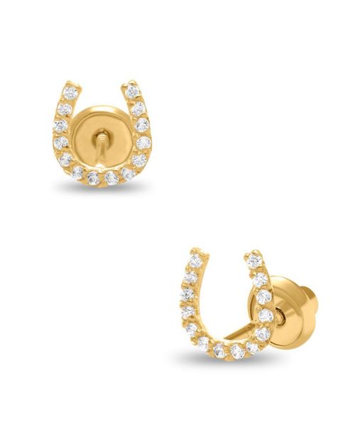 Broqueles Herradura Oro Amarillo 14K Zirconias PRB-79-A