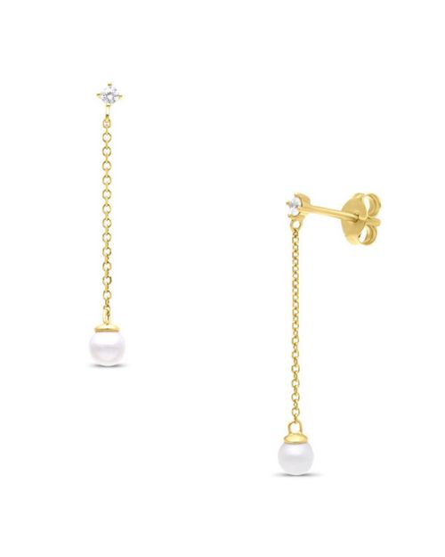 Aretes De Oro Amarillo 14K Con Zirconias Y Perla ORS-137