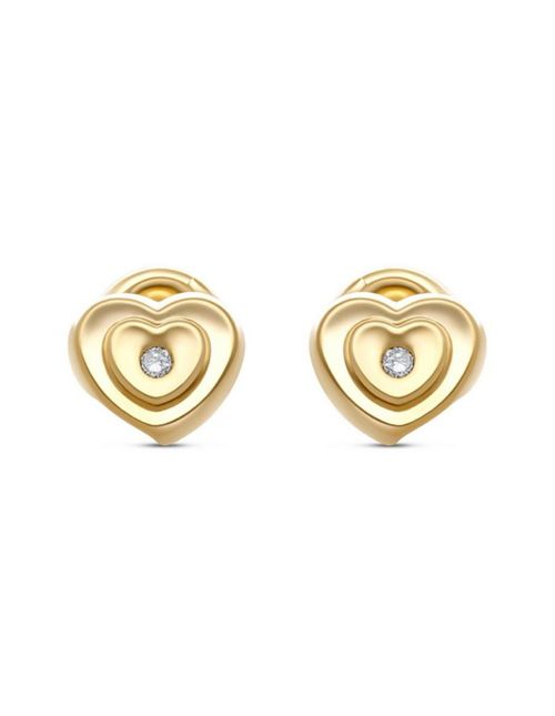 Broqueles De Corazón Oro 14K con 2 pts Diamante PRB-123-A