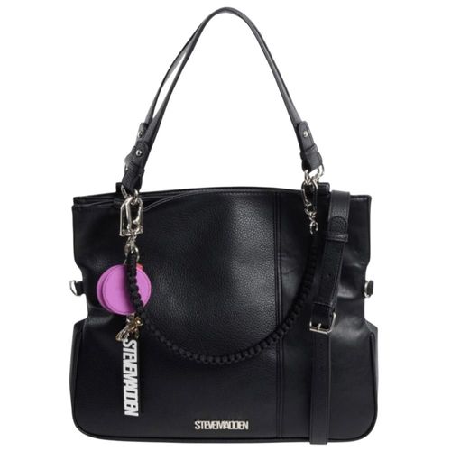Bolsa Shopper Steve Madden de piel color negra, con dos asas para mano y correa ajustable para hombro, con 4 llaveros decorativos, 42 X 36