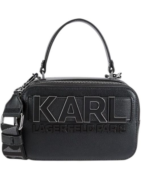 Bolsa Crossbody Karl Lagerfeld Paris de piel color negro con asa desmontable y ajustable. Mide 20 cm de ancho por 15 cm de alto.