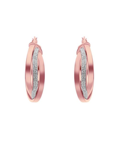Aretes tipo argolla oro rosa 14K con diamantina OR-6000234-R