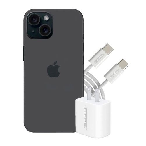 Apple iPhone 15 128GB Negro + Adaptador De Corriente USB-C 25W Con Cable