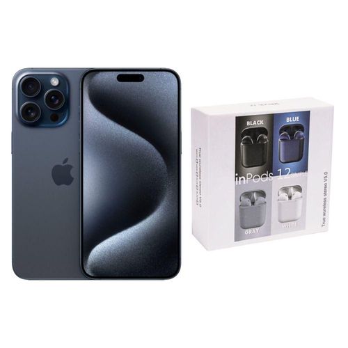 iPhone 15 Pro 128GB Azul E-SIM Reacondicionado más Audifonos Genéricos