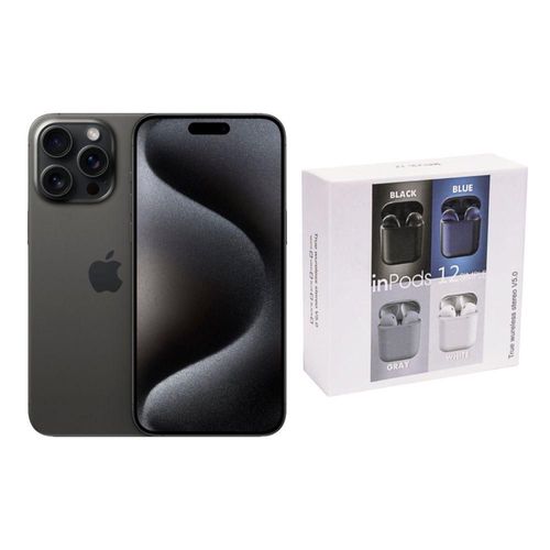 iPhone 15 Pro Max 256GB Negro E-SIM Reacondicionado más Audifonos Genéricos